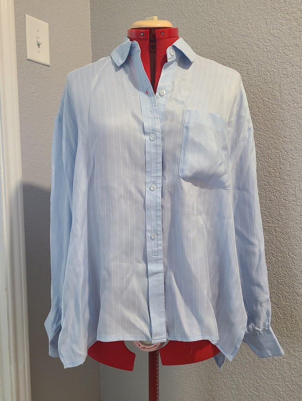 Nylora Sky Blue White Striped Oversized Button Down Cupro Blend Shirt Size M/L